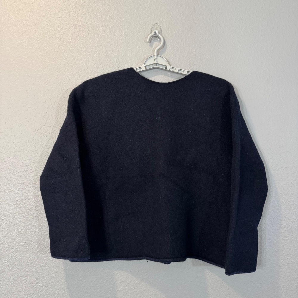 Jacquemus Men's Size 36 Navy 100% Wool Crewneck Felted Sweater Rolled Hem
